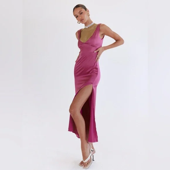 chinese dress ladies Kiss Of Life Satin Maxi Dress Navy